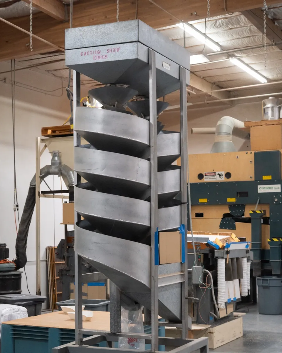 Spiral seed separator at Orsetti Seeds milling facility